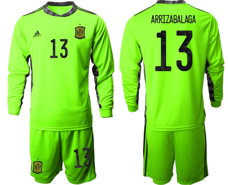 Men 2021 European Cup Spain green Long sleeve goalkeeper #13 Soccer Jersey